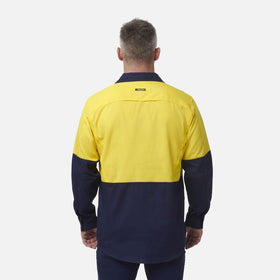 King Gee Workcool 2 Hi - Vis Two Tone Closed Front Long Sleeve Shirt (K54876) - AJP Industrial Supplies - K54876 - Yellow/Navy - 2XS