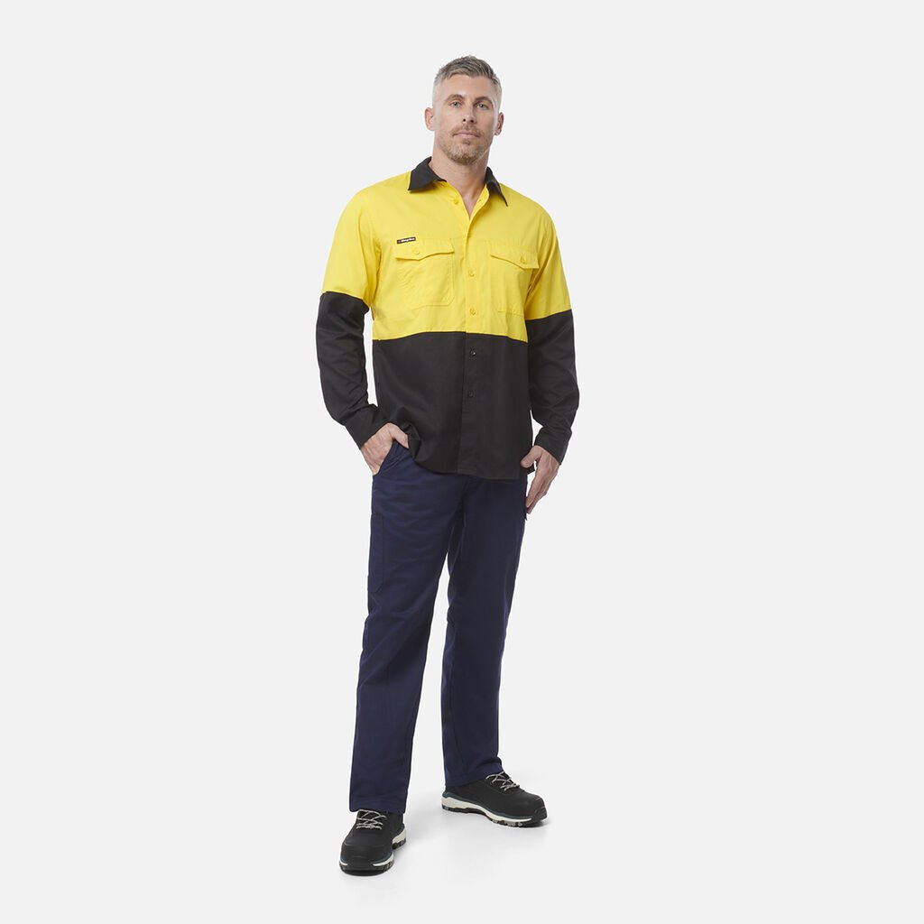 King Gee Workcool 2 Hi - Vis Two Tone Long Sleeve Drill Work Shirt (K54870) - AJP Industrial Supplies - K54870 - Orange/Navy - 2XS