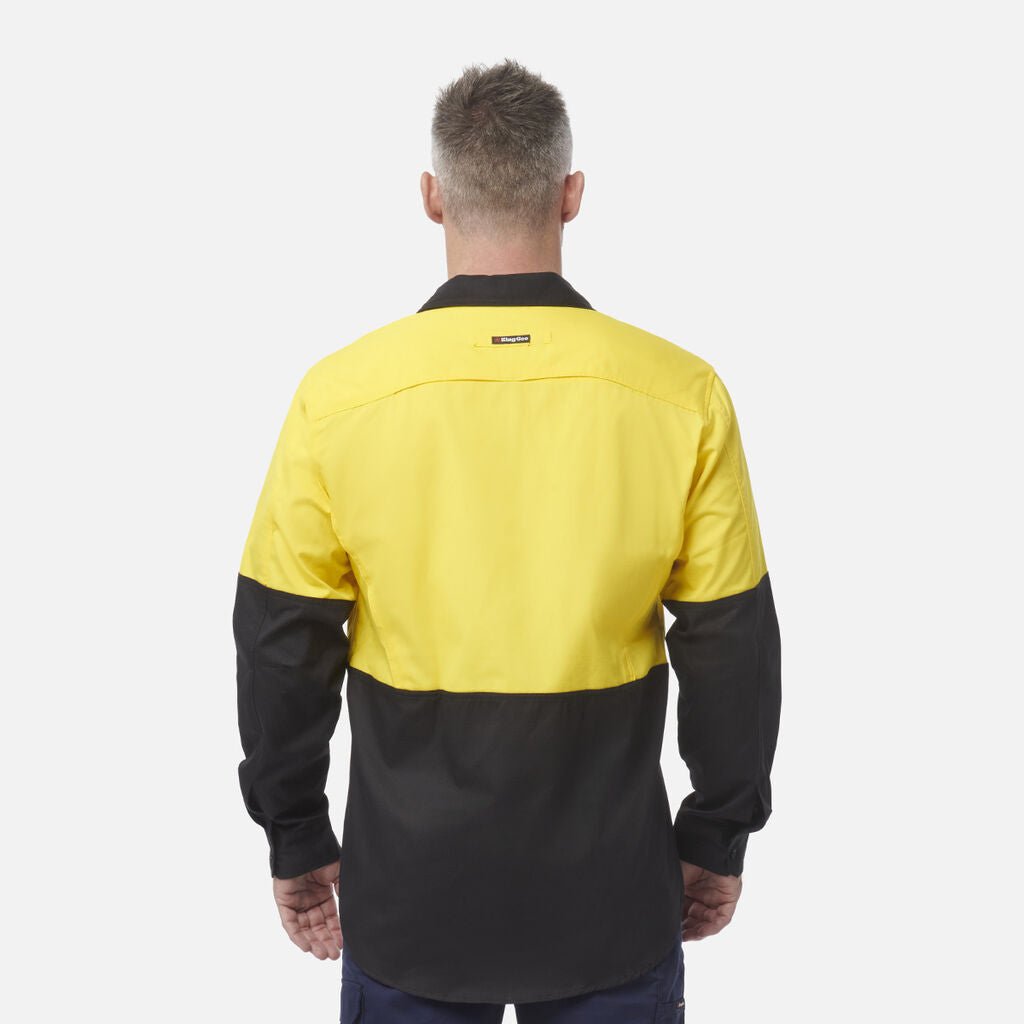 King Gee Workcool 2 Hi - Vis Two Tone Long Sleeve Drill Work Shirt (K54870) - AJP Industrial Supplies - K54870 - Orange/Navy - 2XS