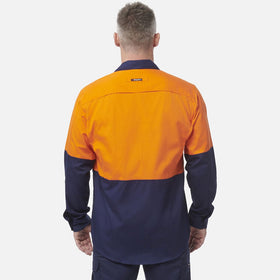 King Gee Workcool 2 Hi - Vis Two Tone Long Sleeve Drill Work Shirt (K54870) - AJP Industrial Supplies - K54870 - Orange/Navy - 2XS