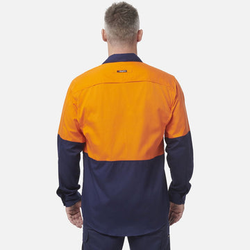 King Gee Workcool 2 Hi - Vis Two Tone Long Sleeve Drill Work Shirt (K54870) - AJP Industrial Supplies - K54870 - Orange/Navy - 2XS