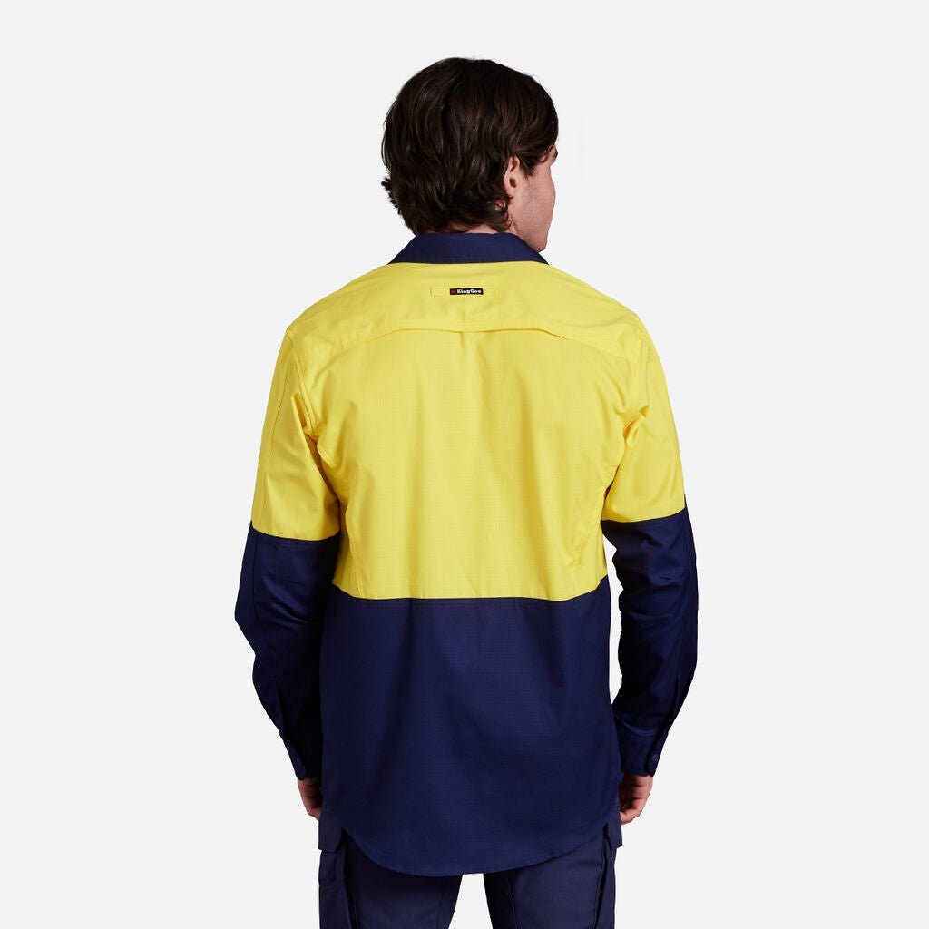 King Gee Workcool 2 Hi - Vis Two Tone Long Sleeve Drill Work Shirt (K54870) - AJP Industrial Supplies - K54870 - Orange/Navy - 2XS