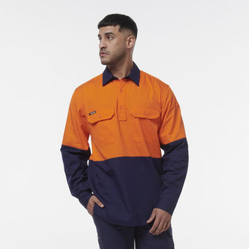 King Gee Workcool Vented Closed Front Spliced Shirt (K54011) - AJP Industrial Supplies - K54011 - Orange/Navy - 2XS