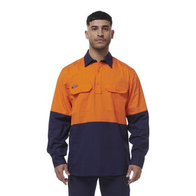 King Gee Workcool Vented Closed Front Spliced Shirt (K54011) - AJP Industrial Supplies - K54011 - Orange/Navy - 2XS