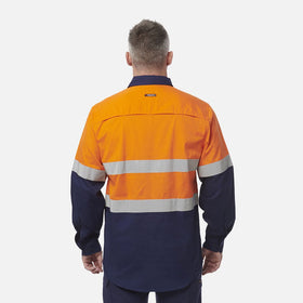 King Gee Workcool Vented Closed Front Spliced Shirt Taped Long Sleeve (K54914) - AJP Industrial Supplies - K54914 - Orange/Navy - 2XS
