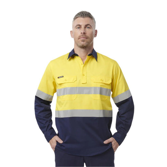 King Gee Workcool Vented Closed Front Spliced Shirt Taped Long Sleeve (K54914) - AJP Industrial Supplies - K54914 - Yellow/Navy - 2XS