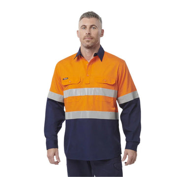 King Gee Workcool Vented Closed Front Spliced Shirt Taped Long Sleeve (K54914) - AJP Industrial Supplies - K54914 - Orange/Navy - 2XS