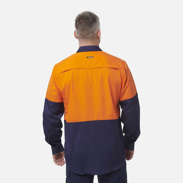 King Gee Workcool Vented Spliced Shirt Long Sleeve (K54912) - AJP Industrial Supplies - K54912 - Orange/Navy - 2XS