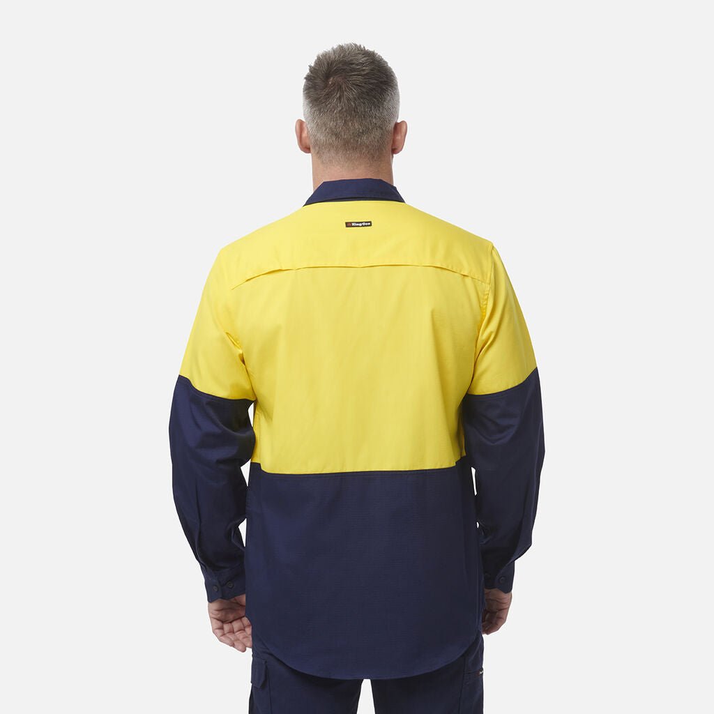 King Gee Workcool Vented Spliced Shirt Long Sleeve (K54912) - AJP Industrial Supplies - K54912 - Orange/Navy - 2XS