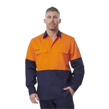 King Gee Workcool Vented Spliced Shirt Long Sleeve (K54912) - AJP Industrial Supplies - K54912 - Orange/Navy - 2XS