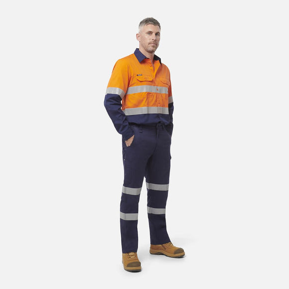 King Gee Workcool Vented Spliced Shirt Taped Long Sleeve (K54913) - AJP Industrial Supplies - K54913 - Orange/Navy - 2XS
