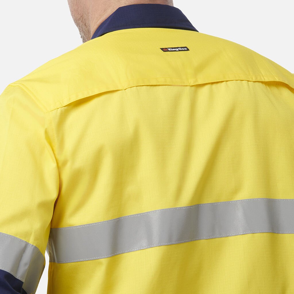 King Gee Workcool Vented Spliced Shirt Taped Long Sleeve (K54913) - AJP Industrial Supplies - K54913 - Orange/Navy - 2XS