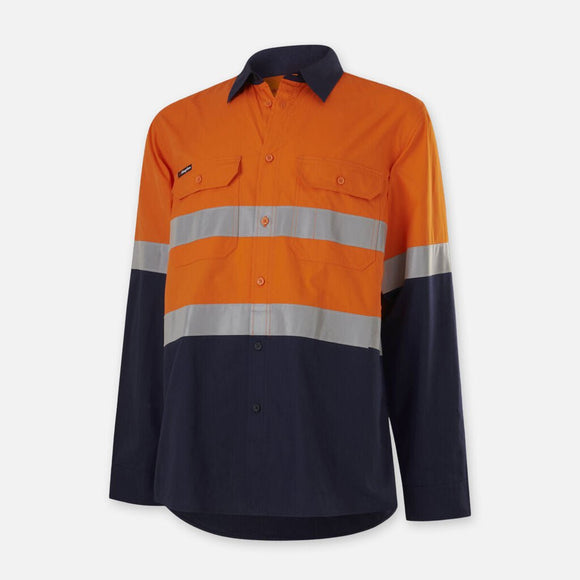 King Gee Workcool Vented Spliced Shirt Taped Long Sleeve (K54913) - AJP Industrial Supplies - K54913 - Orange/Navy - 2XS