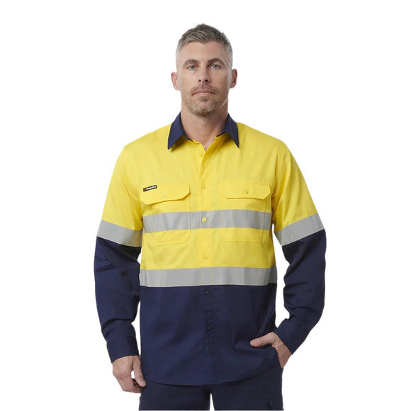 King Gee Workcool Vented Spliced Shirt Taped Long Sleeve (K54913) - AJP Industrial Supplies - K54913 - Yellow/Navy - 2XS