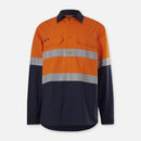 King Gee Workcool Vented Spliced Shirt Taped Long Sleeve (K54913) - AJP Industrial Supplies - K54913 - Orange/Navy - 2XS