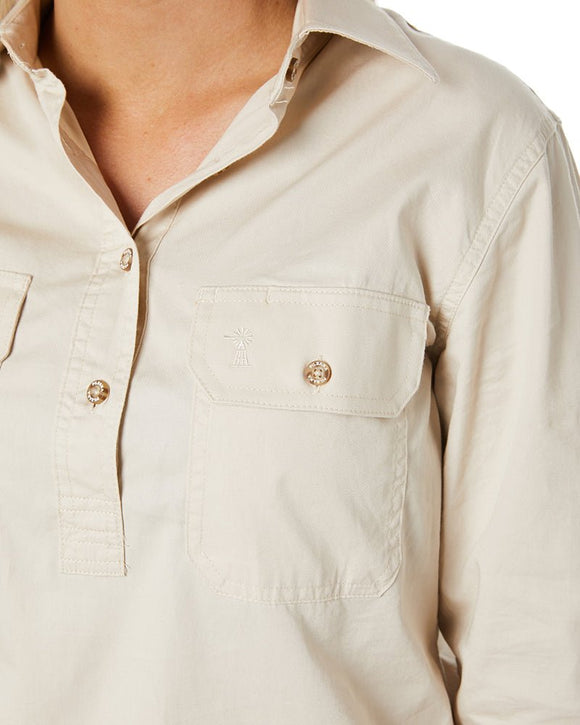 Ladies Closed Front Shirt LS - Stone - AJP Industrial Supplies - ritemate - rm300cf - stone - 6