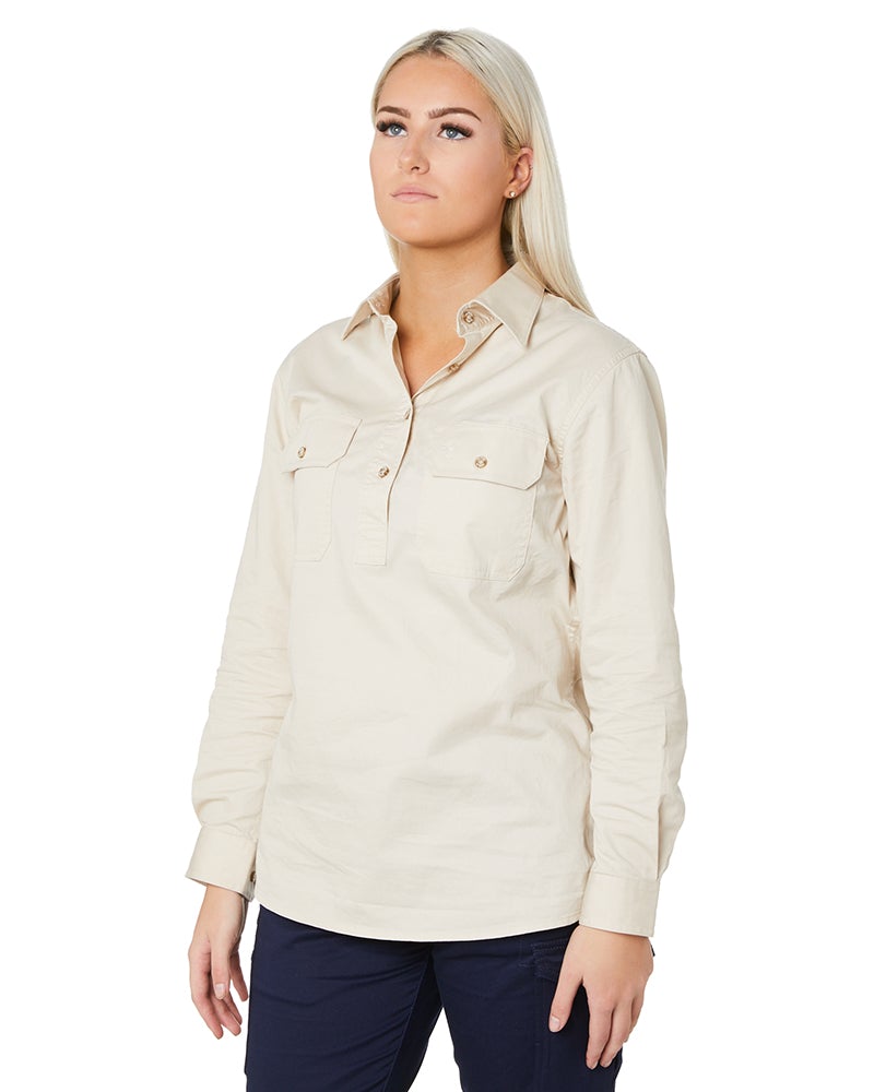 Ladies Closed Front Shirt LS - Stone - AJP Industrial Supplies - ritemate - rm300cf - stone - 6