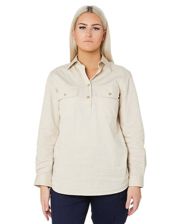 Ladies Closed Front Shirt LS - Stone - AJP Industrial Supplies - ritemate - rm300cf - stone - 6