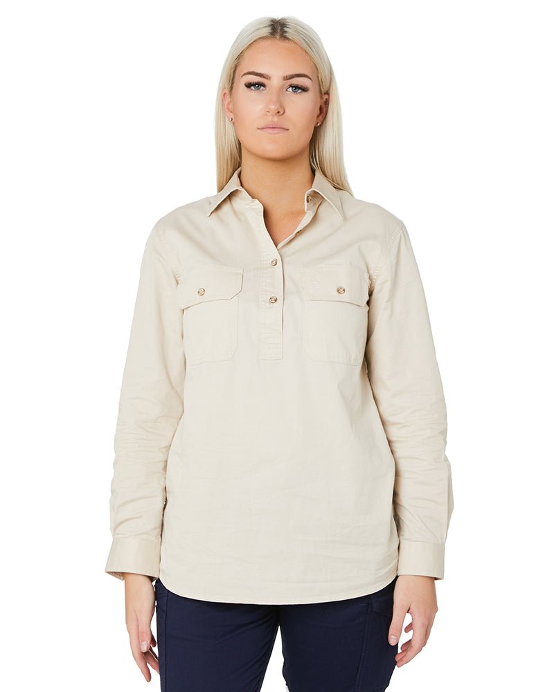 Ladies Closed Front Shirt LS - Stone - AJP Industrial Supplies - ritemate - rm300cf - stone - 6
