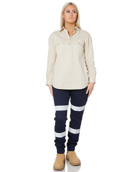 Ladies Closed Front Shirt LS - Stone - AJP Industrial Supplies - ritemate - rm300cf - stone - 6