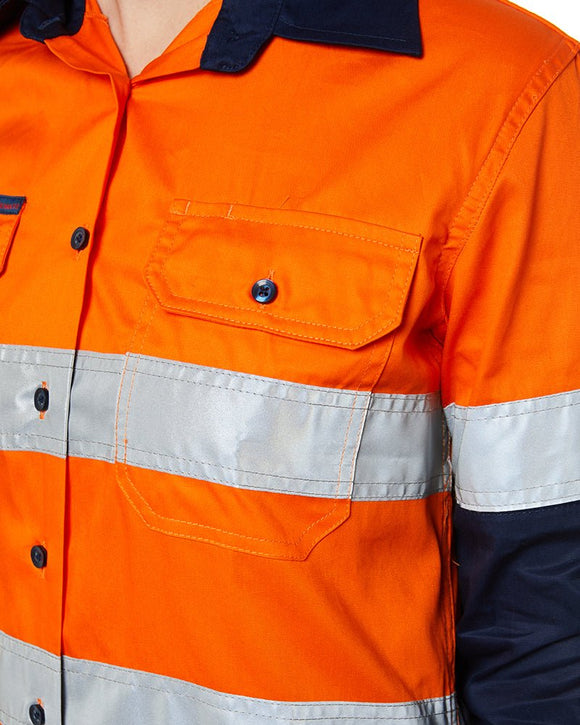 Ladies Hi Vis Lightweight LS Shirt - Orange/Navy - AJP Industrial Supplies - ritemate - rm208v2r - on - 6