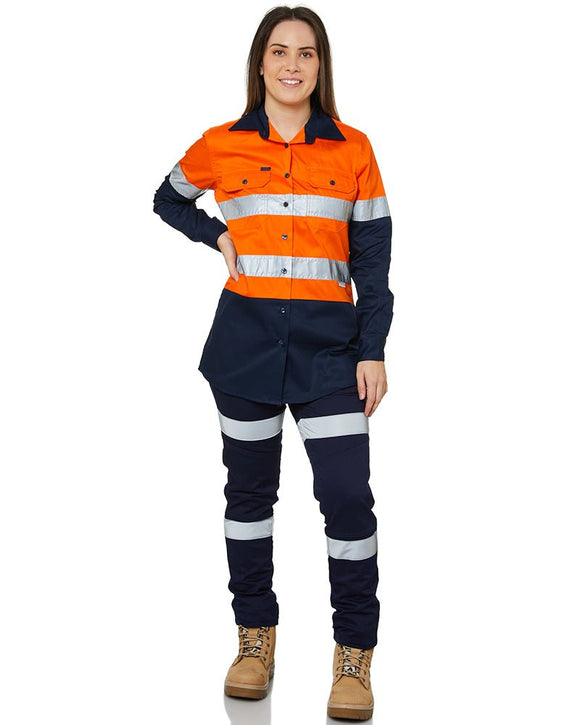 Ladies Hi Vis Lightweight LS Shirt - Orange/Navy - AJP Industrial Supplies - ritemate - rm208v2r - on - 6