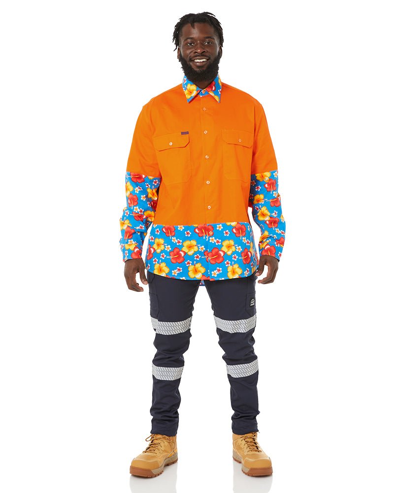 Light Weight Open Front LS Vented Two Tone Shirt - Orange/Hibiscus - AJP Industrial Supplies - *ritemate - rmru02 - oh - 3xs