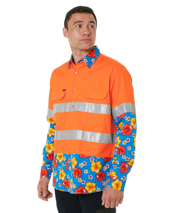 Light Weight Open Front LS Vented Two Tone Taped Shirt - Orange/Hibiscus - AJP Industrial Supplies - *ritemate - rmru02r - oh - 3xs