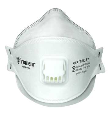 MASK TRIDENT FLAT FOLD P2 VALVED RESPIRATOR REGULAR EXTENED STRAP BOX 20 - AJP Industrial Supplies - 04B - RTCFFP2VE