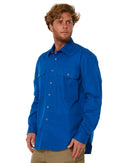 Open Front Cotton Twill LS Shirt - Cobalt - AJP Industrial Supplies - pilbara - rm500bt - cobalt - s