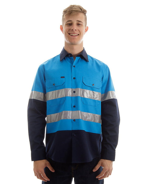 Open Front LS shirt with Tape - Blue/Navy - AJP Industrial Supplies - Ritemate - RM1050R - blue - navy - XXS