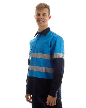 Open Front LS shirt with Tape - Blue/Navy - AJP Industrial Supplies - Ritemate - RM1050R - blue - navy - XXS