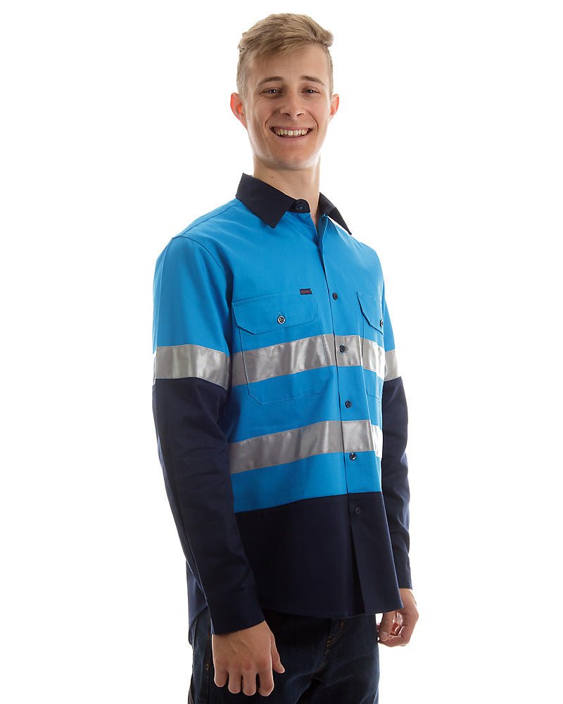 Open Front LS shirt with Tape - Blue/Navy - AJP Industrial Supplies - Ritemate - RM1050R - blue - navy - XXS