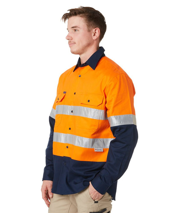 Open Front LS Shirt With Tape - Orange/Navy - AJP Industrial Supplies - ritemate - rm1050r - on - xs