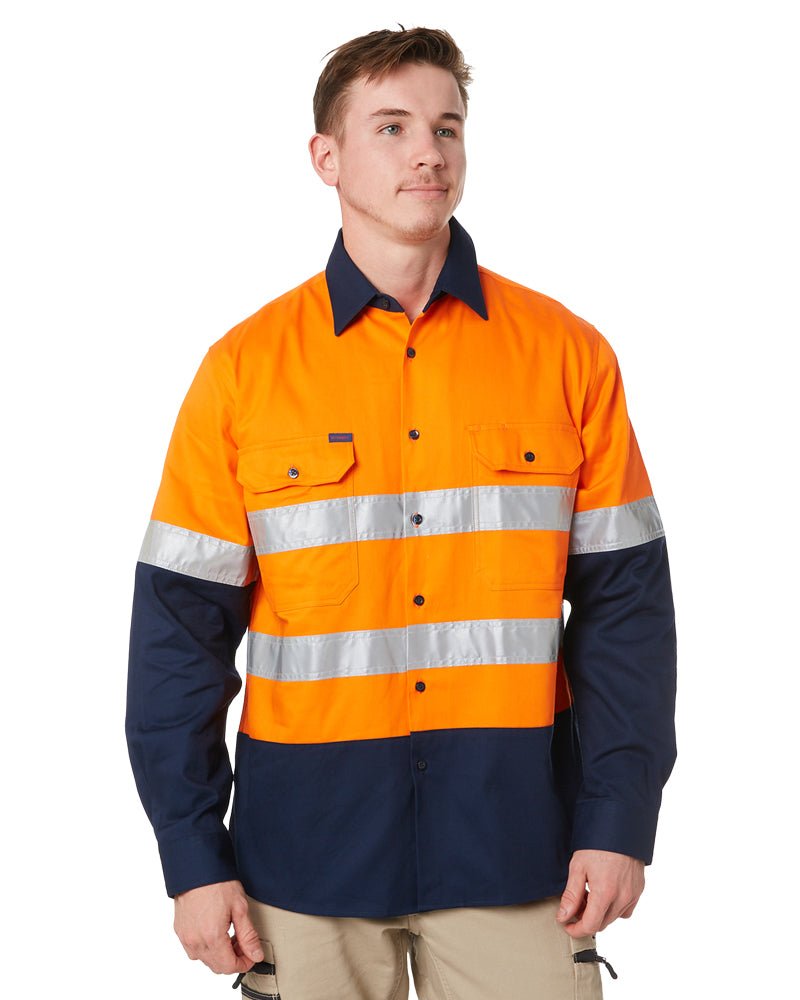 Open Front LS Shirt With Tape - Orange/Navy - AJP Industrial Supplies - ritemate - rm1050r - on - xs