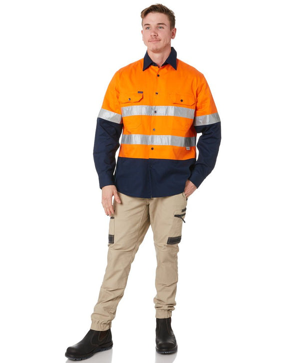 Open Front LS Shirt With Tape - Orange/Navy - AJP Industrial Supplies - ritemate - rm1050r - on - xs