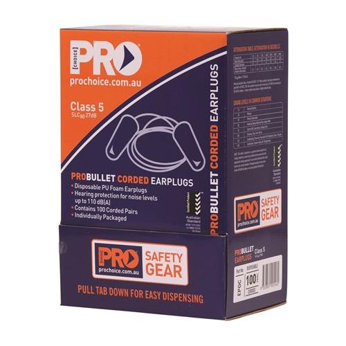 Pro - Bullet PU Earplugs Corded – 100 per box - AJP Industrial Supplies - EPOC