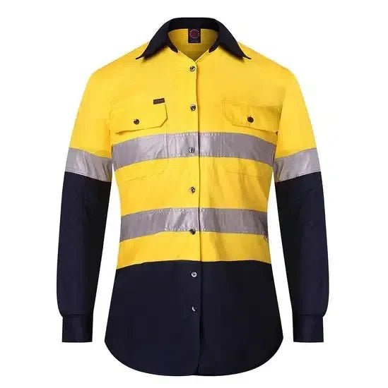 Ritemate Ladies 2 Tone Vented Light Weight Open Front Shirt - RM208V2R - AJP Industrial Supplies - RM208V2R/Yellow/Navy/18