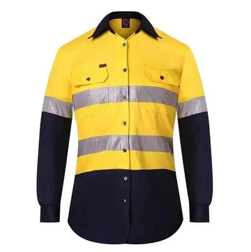 Ritemate Ladies 2 Tone Vented Light Weight Open Front Shirt - RM208V2R - AJP Industrial Supplies - RM208V2R/Yellow/Navy/18