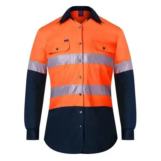 Ritemate Ladies 2 Tone Vented Light Weight Open Front Shirt - RM208V2R - AJP Industrial Supplies - RM208V2R/Orange/Navy/18