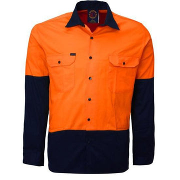 Ritemate Open Front 2 Tone Long Sleeve Mens Shirt - RM1050 - AJP Industrial Supplies - RM1050/Orange/Navy/XS