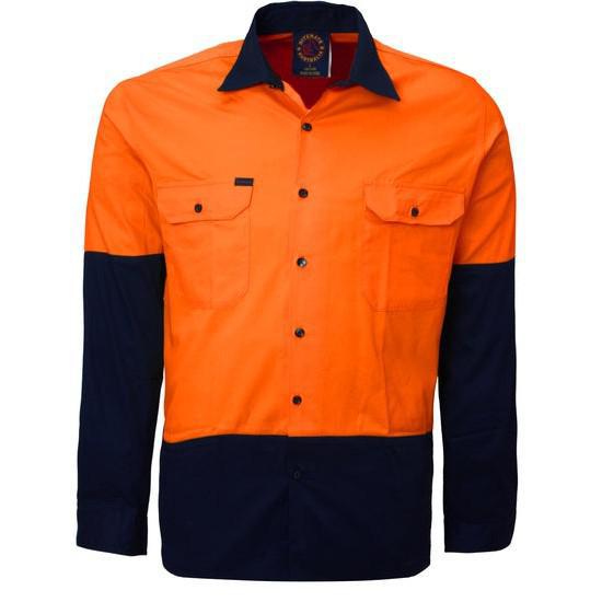 Ritemate Open Front 2 Tone Long Sleeve Mens Shirt - RM1050 - AJP Industrial Supplies - RM1050/Orange/Navy/XS