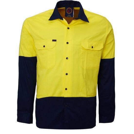 Ritemate Open Front 2 Tone Long Sleeve Mens Shirt - RM1050 - AJP Industrial Supplies - RM1050/Yellow/Bottle/XS