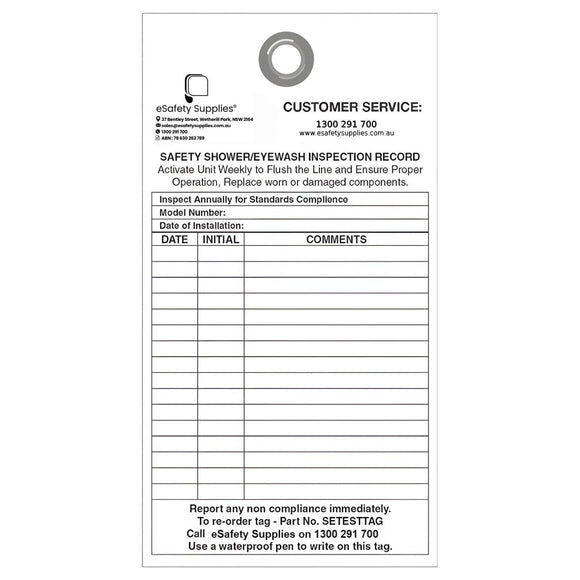 Shower And Eye Wash Test Tag - Pack Of 10 - AJP Industrial Supplies - SETESTTAG