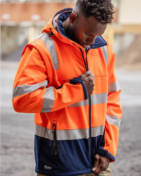 Taped Hi Vis 3 In 1 Soft Shell Jacket - Orange/Navy - AJP Industrial Supplies - bisley - bj6078t - tt05 - s