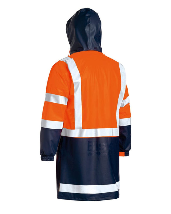 Taped Hi Vis Stretch PU Rain Coat - Orange/Navy - AJP Industrial Supplies - bisley - bj6935ht - tt05 - xs