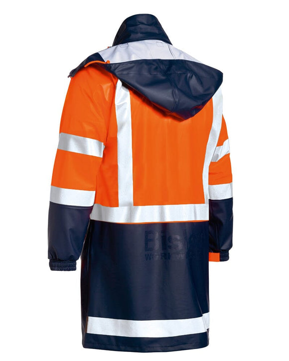 Taped Hi Vis Stretch PU Rain Coat - Orange/Navy - AJP Industrial Supplies - bisley - bj6935ht - tt05 - xs