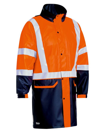 Taped Hi Vis Stretch PU Rain Coat - Orange/Navy - AJP Industrial Supplies - bisley - bj6935ht - tt05 - xs