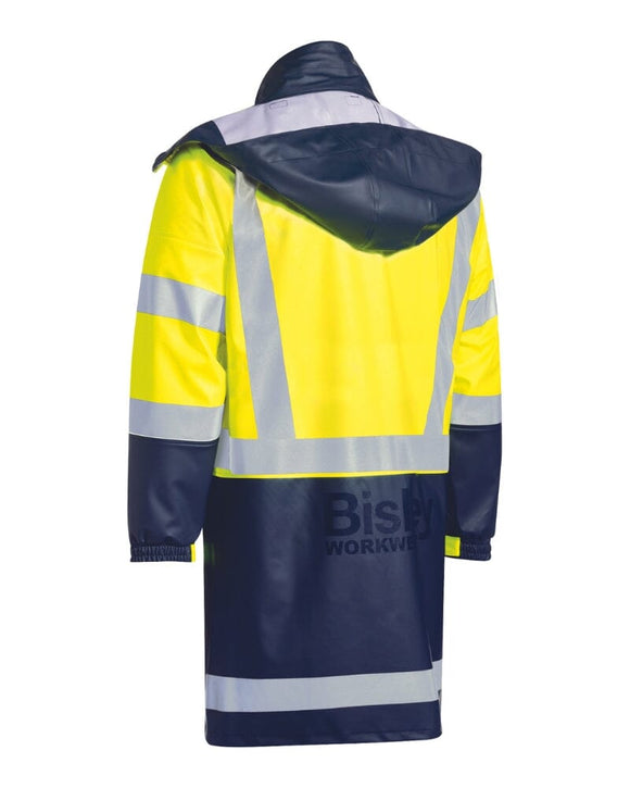Taped Hi Vis Stretch PU Rain Coat - Yellow/Navy - AJP Industrial Supplies - bisley - bj6935ht - tt04 - xs