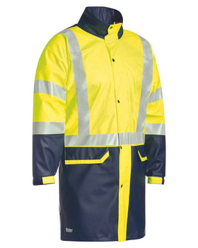 Taped Hi Vis Stretch PU Rain Coat - Yellow/Navy - AJP Industrial Supplies - bisley - bj6935ht - tt04 - xs